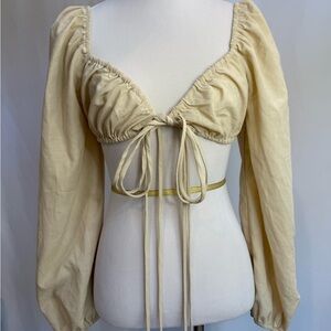 Tan Long Sleeve bikini Ruched Top